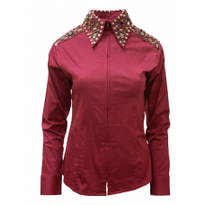 Jeweled Collar & Shoulders Zip UP Show Shirt - 68471
